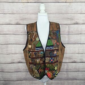 Artisan Made Guatemalan Embroidered Vest Folk Art Boho Ethnic XL Art Piece